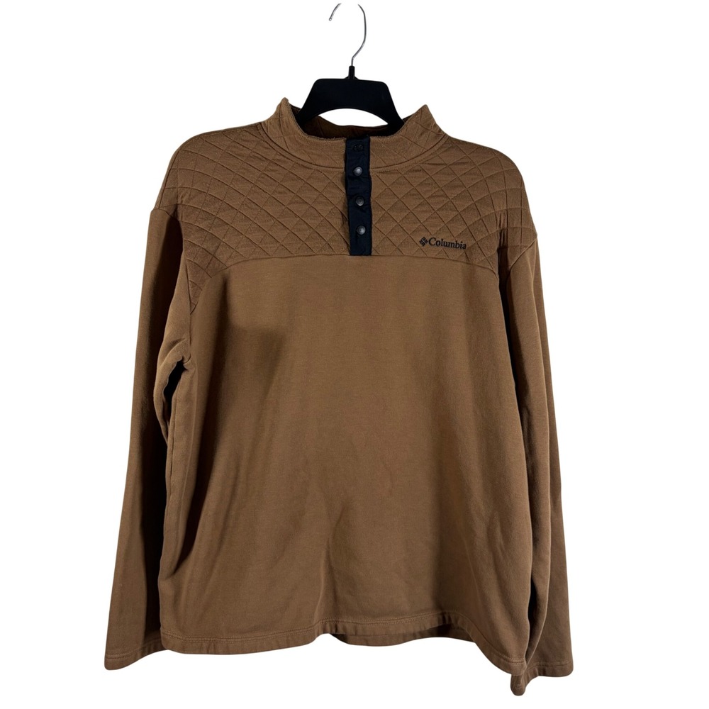 Columbia Quilted Snap Neck Fleece Sweatshirt Pullover Brown Gorpcore Mens XL